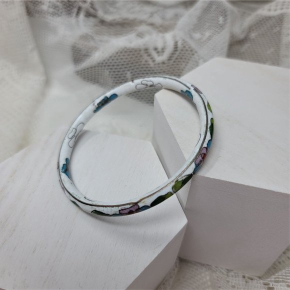 Vintage Cloisonné Bracelet White with Flowers - Picture 4 of 6